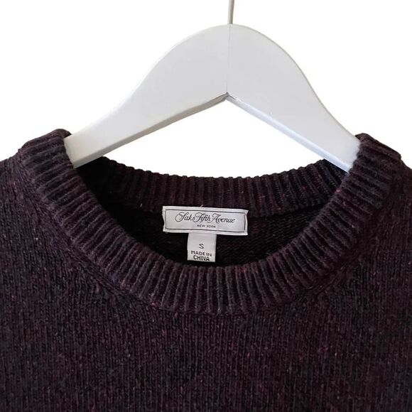 Saks Fifth Avenue Wool Blend Puple Crewneck Cozy Mens Sweater SZ S - Picture 2 of 12